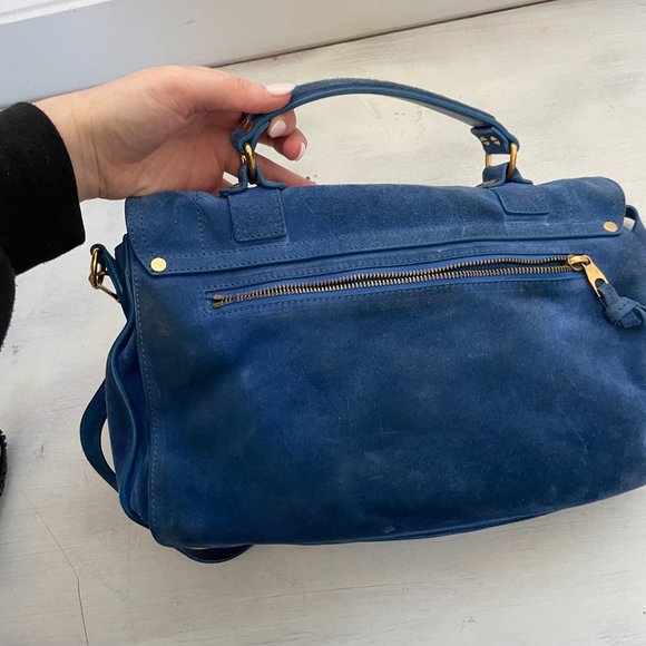 Proenza Schouler PS1 Blue Suede Satchel Bag Envelope Flap With Buckle - Picture 7 of 16